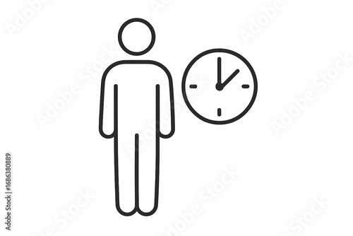 Thin line icon full body user clock time management concept vector illustration transparent background set business graphics cartoon avatar profile office scheduling punctual deadline productivity