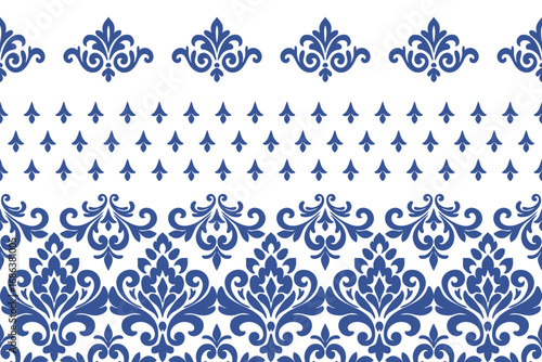 Blue Motifs Ikat floral paisley embroidery floral.ikat ethnic oriental pattern traditional.Oreintal Flora Damask Seamless pattern embroidery.Design for carpet,cover.wallpaper,clothing,ceramic product.