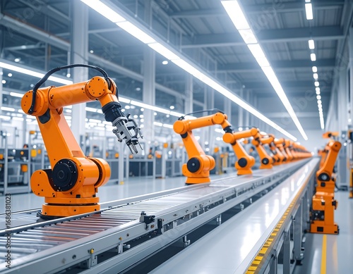 Automated robotic assembly line in a modern factory