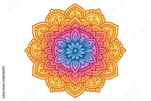 Colorful mandala lotus flower vector illustration. Yoga, meditation, spiritual ornament. Abstract floral pattern for esoteric, relaxation, and wellness concepts. Sacred geometry.