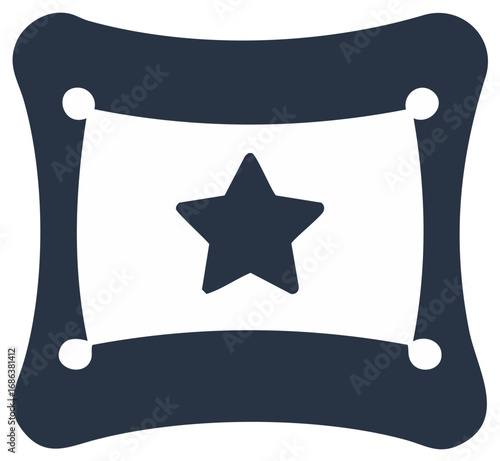 Dark Blue Star in Decorative White Frame with Round Corners, Isolated