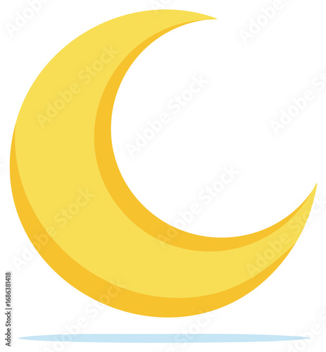 Vibrant yellow crescent moon illustration depicting celestial body night sky symbol