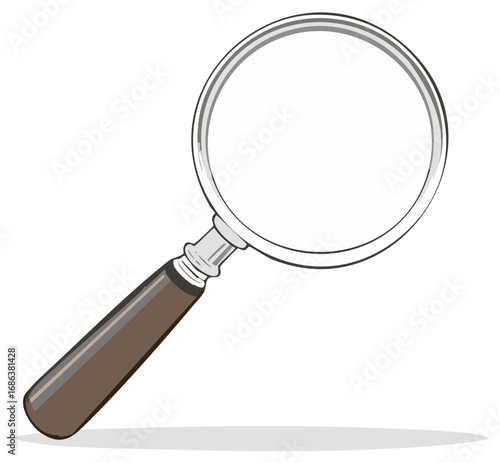 Magnifying glass illustration with brown handle, search and explore concept.