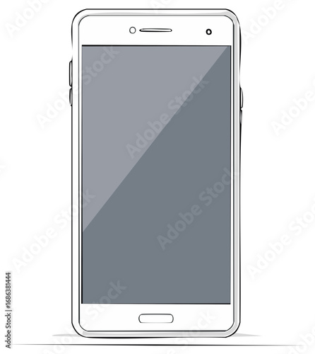 Vector Line Art Illustration of a White Smartphone with a Blank Screen