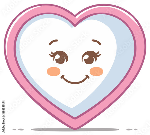 Smiling heart shaped character illustration cartoon style with expressive eyes cheeks and happy face