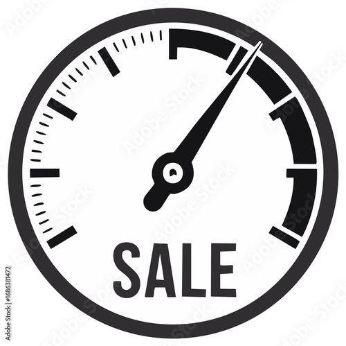 Sale gauge or meter concept in a circle with an arrow indicating the value