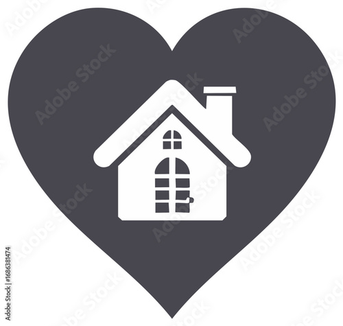 House Icon Inside Heart Shape Symbolizing Love for Home Real Estate Family Wellbeing and Warmth