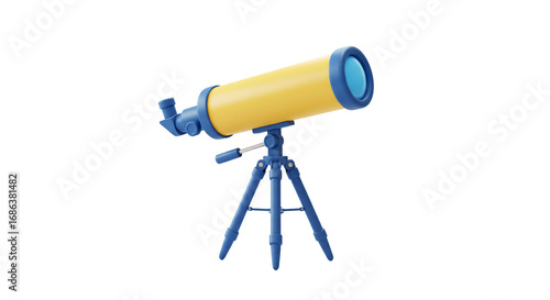 Yellow and blue telescope on tripod transparent background