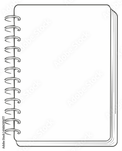 Wirebound notebook with blank pages ready for writing and drawing or any other use, isolated sketch design