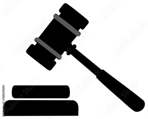 Black silhouette of judge gavel with wooden block, law and justice concept.