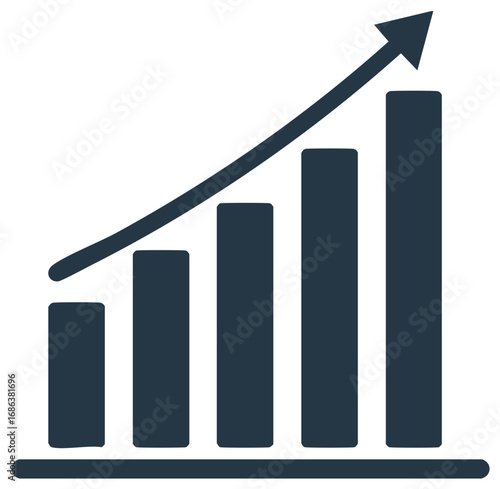 Business growth chart with upward trending arrow and increasing bars