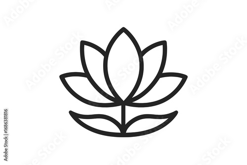 Monoline lotus flower logo design. Vector line art icon for yoga, spa, and wellness. Elegant floral symbol for beauty and meditation. Zen spiritual nature logotype concept.
