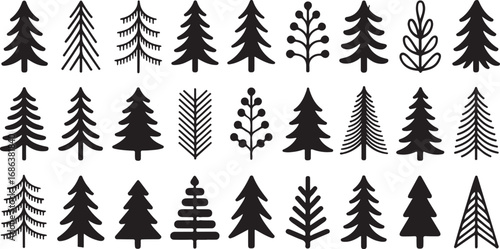 Evergreen Tree Collection Silhouette Vector Illustration Set for Holiday Art