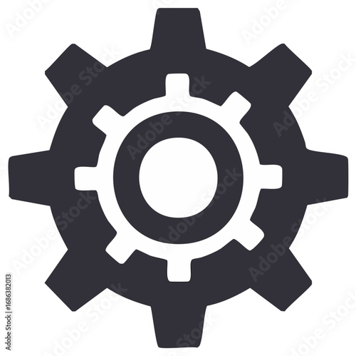 Pair of interlocking gears. White and grey cogwheels. Mechanical operation concept. Cooperation or technology.