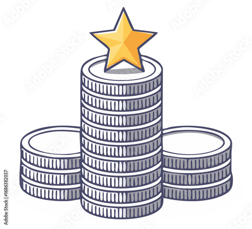 Golden star crowning a stack of coins symbolizing premium financial achievement and reward