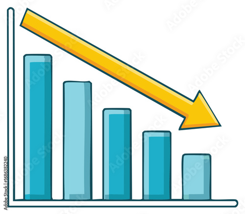 Bar graph illustration showing a downward trend indicated by a yellow arrow