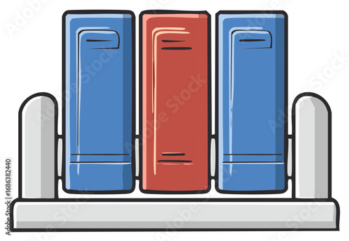 Three Books on Shelf Education Illustration Cartoon Style Colorful Learning Material