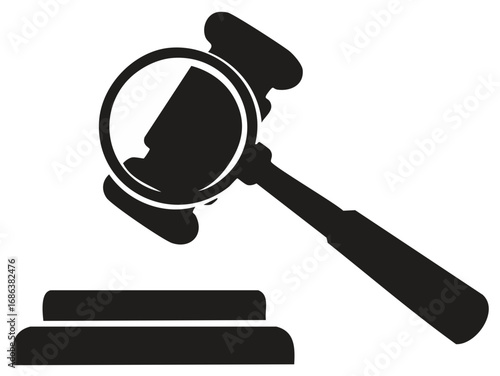 Silhouette image of a gavel and sound block for legal, justice, and auction concepts.