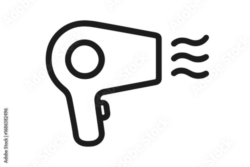 Hair Dryer Icon Vector with Hot Air Waves. Minimalist Line Illustration for Beauty, Salon, Styling, Hair Care, Appliance, Bathroom Decor, Mobile Apps, Website, Transparent Background, Creative Design.