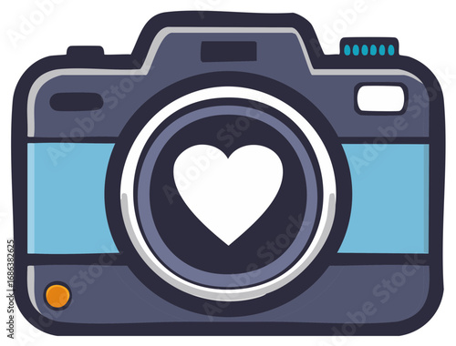 Camera Icon with Heart Shape for Photography, Love and Content Creation Concept