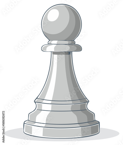 Cartoon Illustration of a Silver Chess Pawn Piece Detailed Design Close Up