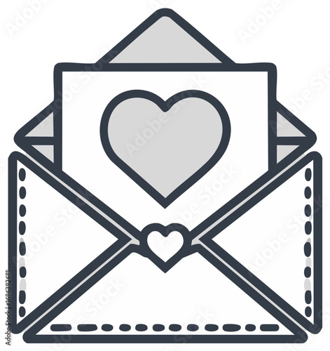 Opened mail envelope revealing a love letter with a prominent heart symbol