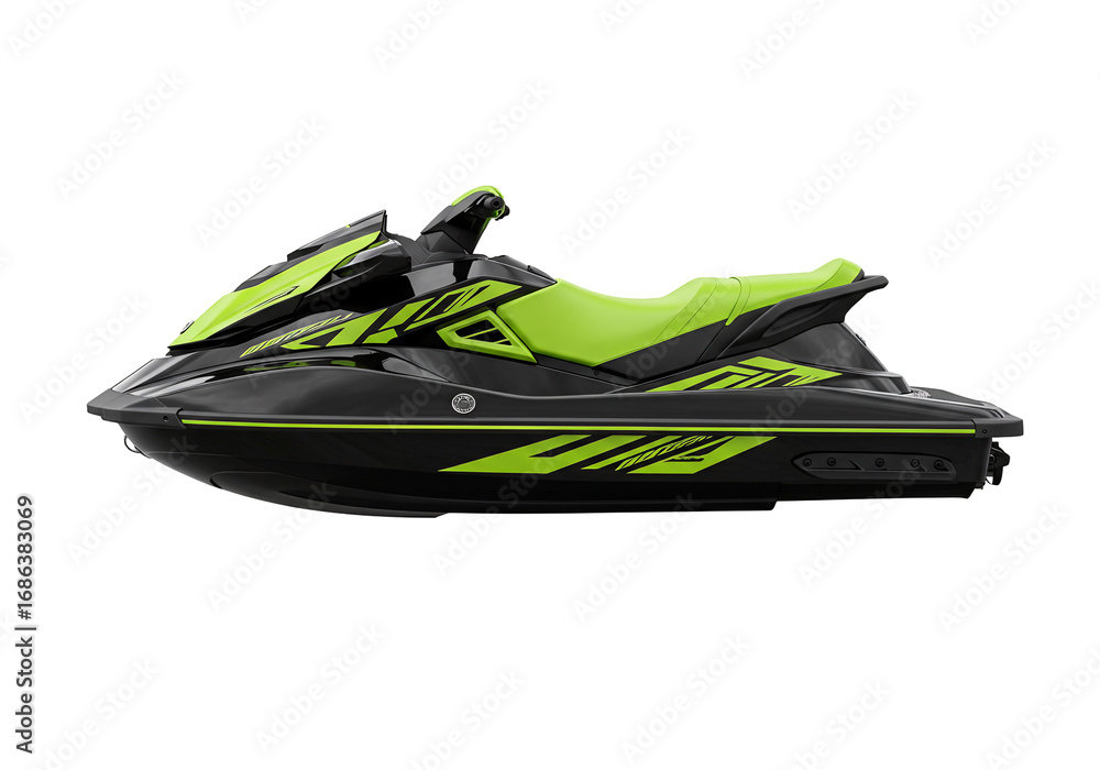 Fototapeta premium Black and lime green jet ski on transparent background