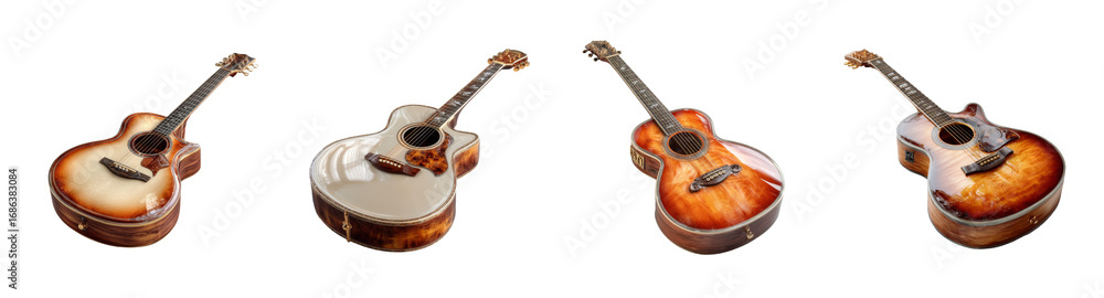 Obraz premium PNG set Acoustic Guitars Collection Isolated on Transparent backround