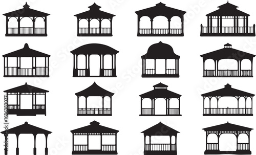 Gazebo Silhouette Collection on Transparent Background for Outdoor Structure Projects