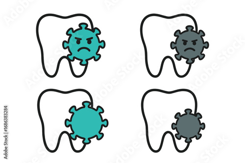 Virus bacteria tooth infection dental health dental hygiene oral care medical cartoon icon transparent background dentistry concept illustration for web books cards apps ordered set no text
