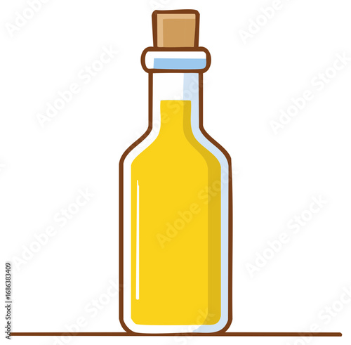 Cartoon Oil Bottle with Cork Stopper, Glass Container with Liquid, Food Ingredient