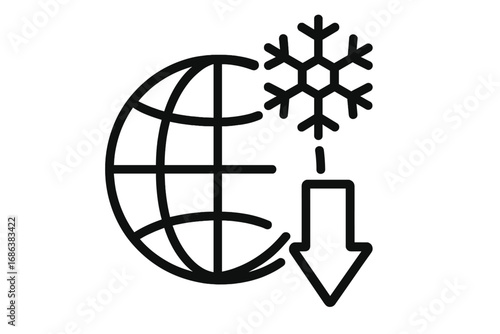 Global Cooling Climate Change Icon, Environmental Protection Vector, Cooling Earth Outline Symbol, Decreasing Temperature Alert, Weather Trend Concept, Eco Awareness, Line Style Graphic