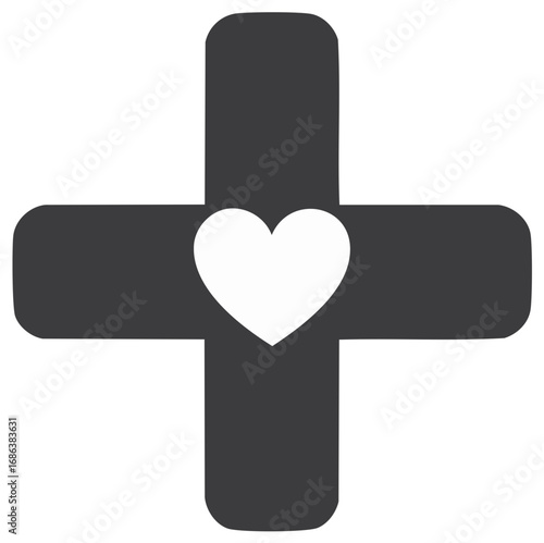 Heart Placed in the Center of a Cross for Health and Wellness Concepts for Designs