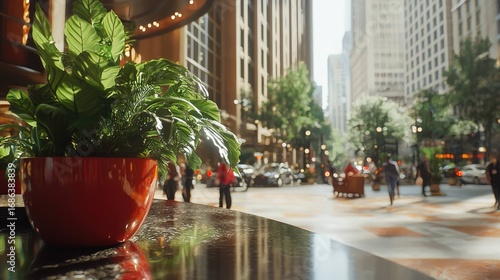 Urban life and plant aesthetics downtown city street photography daylight close-up perspective