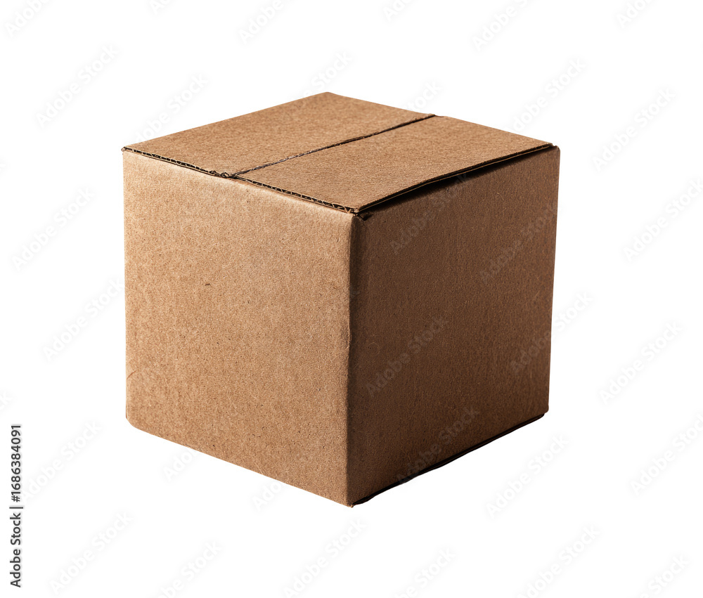 Fototapeta premium A closed, light brown cardboard box, square and simple