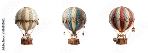 Vintage Hot Air Balloon PNG set in Retro Style, Isolated on Transparent background