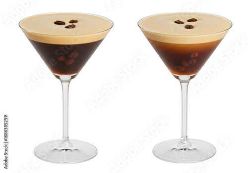 Two espresso martini cocktails isolated on transparent background