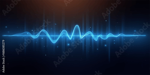 Abstract blue sound wave with a green heartbeat line on a medical monitor graph