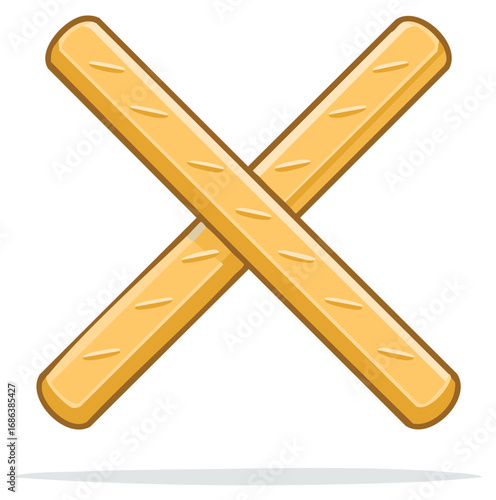 Two crossed French baguettes, vector illustration of fresh baked bread in a cartoon style, design element