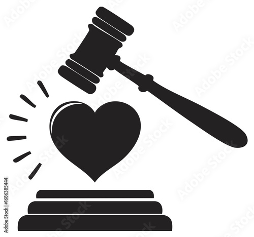 Gavel striking a heart symbolizing love law or judgment