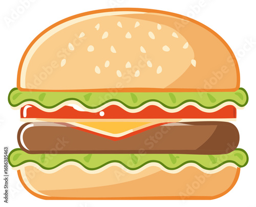 Illustration of a delicious hamburger with sesame seeds
