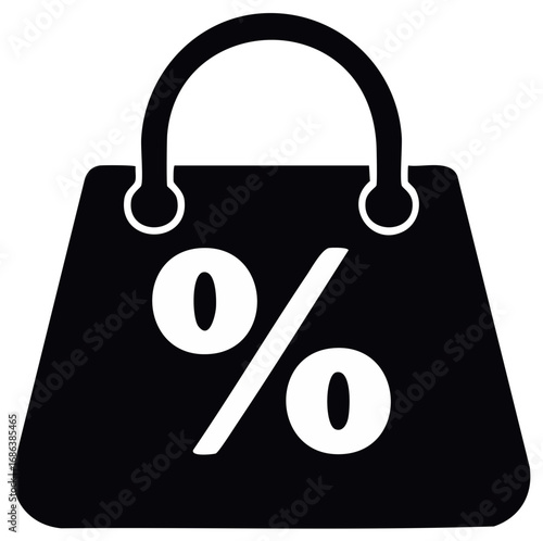 Shopping bag with percent sign icon for sales and discounts