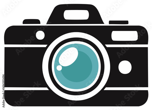Stylized Digital Camera Graphic with a Teal Lens for Photography Projects