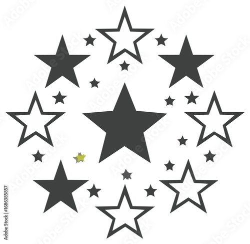 Monochrome star circle emblem with a single unique standout colored star