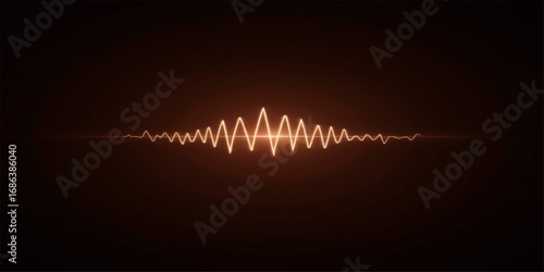An abstract sound wave cardiogram on a red background forms a medical chart of a healthy heartbeat