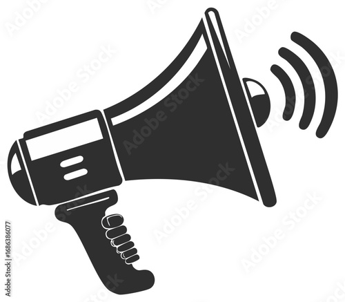 Stylized megaphone with sound waves communication and promotion icon graphic design