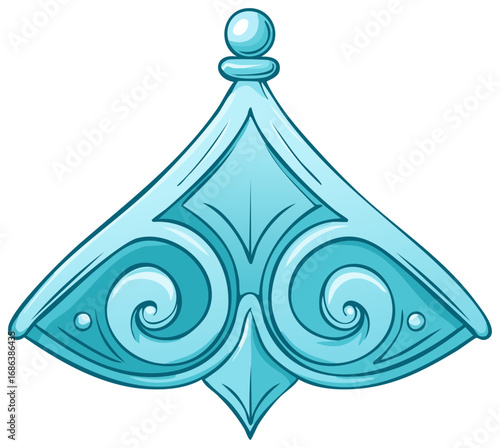 Elegant Blue Ornate Decorative Finial with Swirls and Sphere Illustration