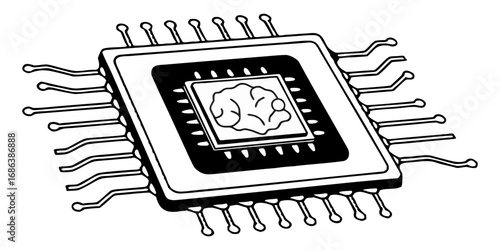 Artificial intelligence chip technology brain computer science learning machine neural network circuit board isolated on transparent background 