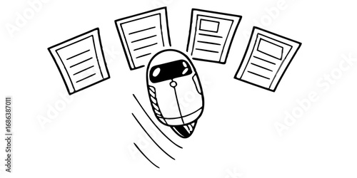 Robot document management automation paperless office efficiency technology solution digital transformation isolated on transparent background 
