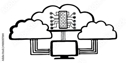 Cloud computing network data server connection system technology storage infrastructure platform architecture isolated on transparent background 